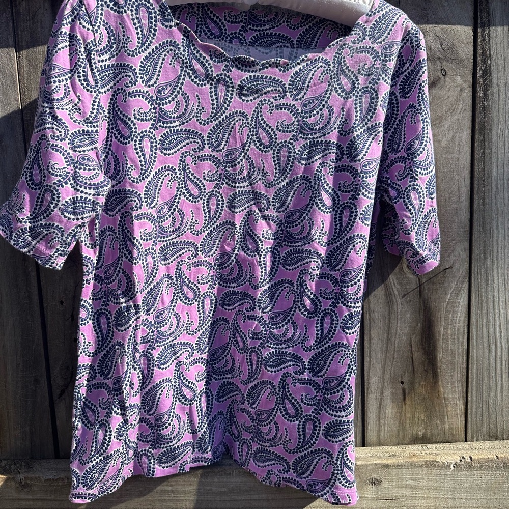 Talbots cotton purple and blue paisley top